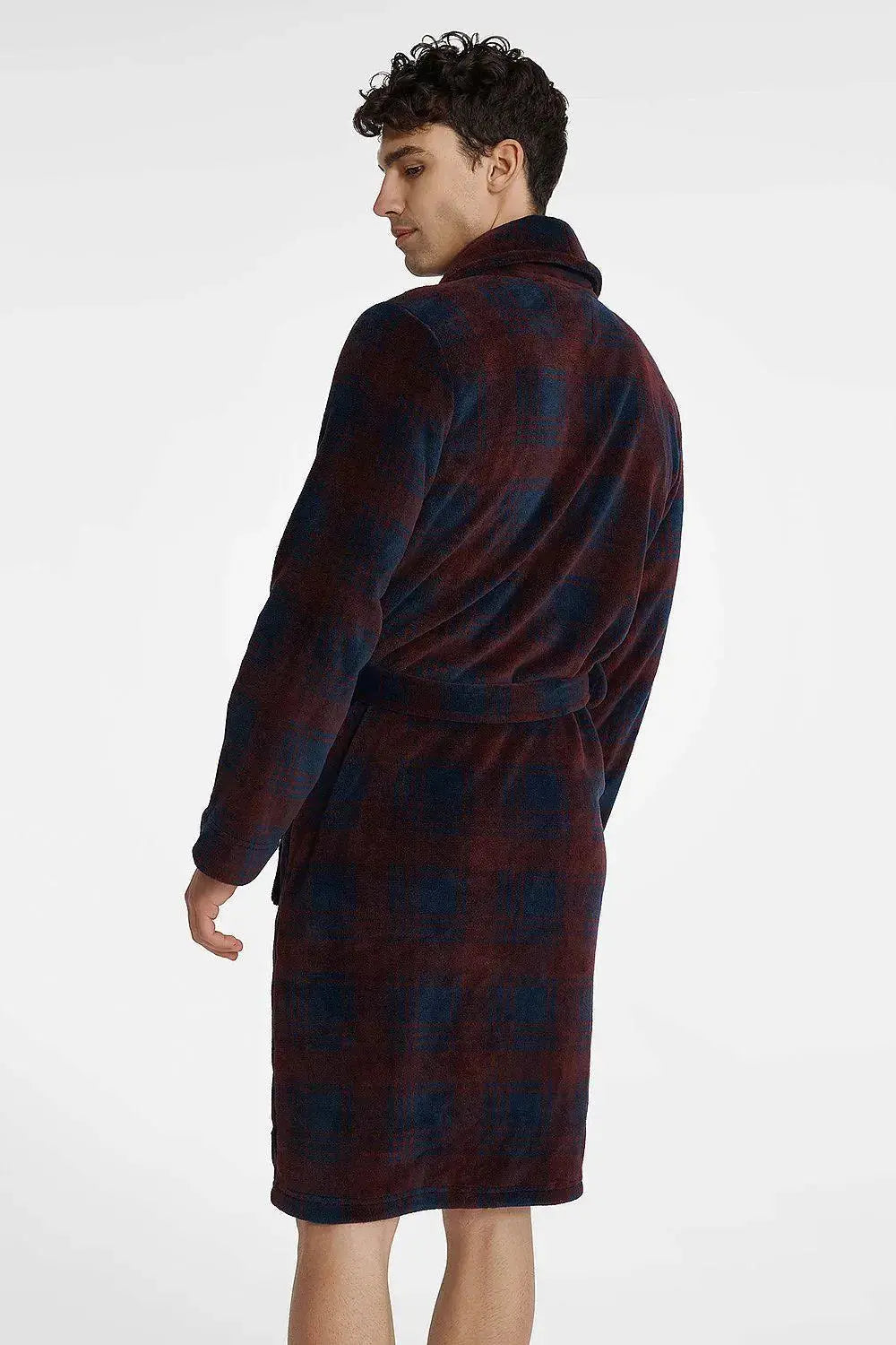 Henderson burgundy and navy blue men's bathrobe
