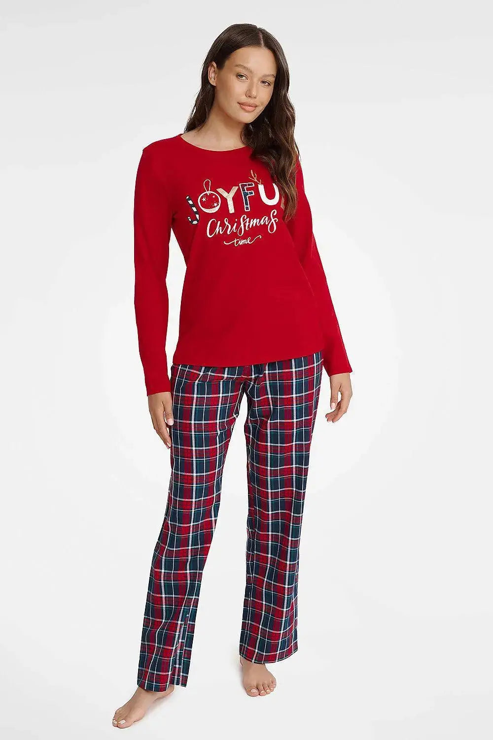 Henderson red color sleeved blouse and pants womens pajamas