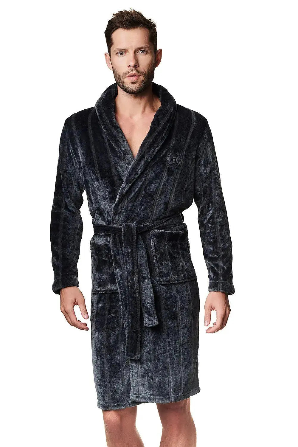 Henderson ribbed pattern and darker colours  bathrobe
