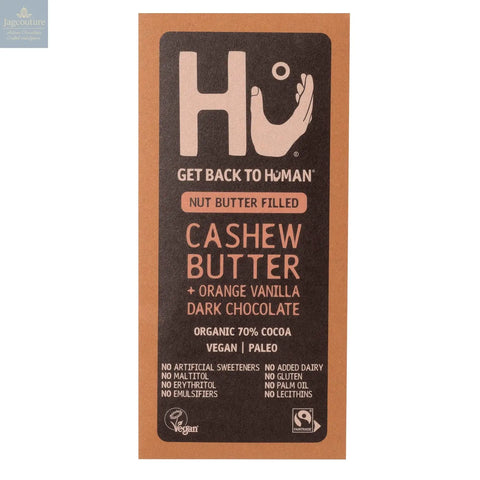 Hu Cashew Butter and Orange Vanilla Dark 70% cocoa chocolate bar Jag Couture Chocolates