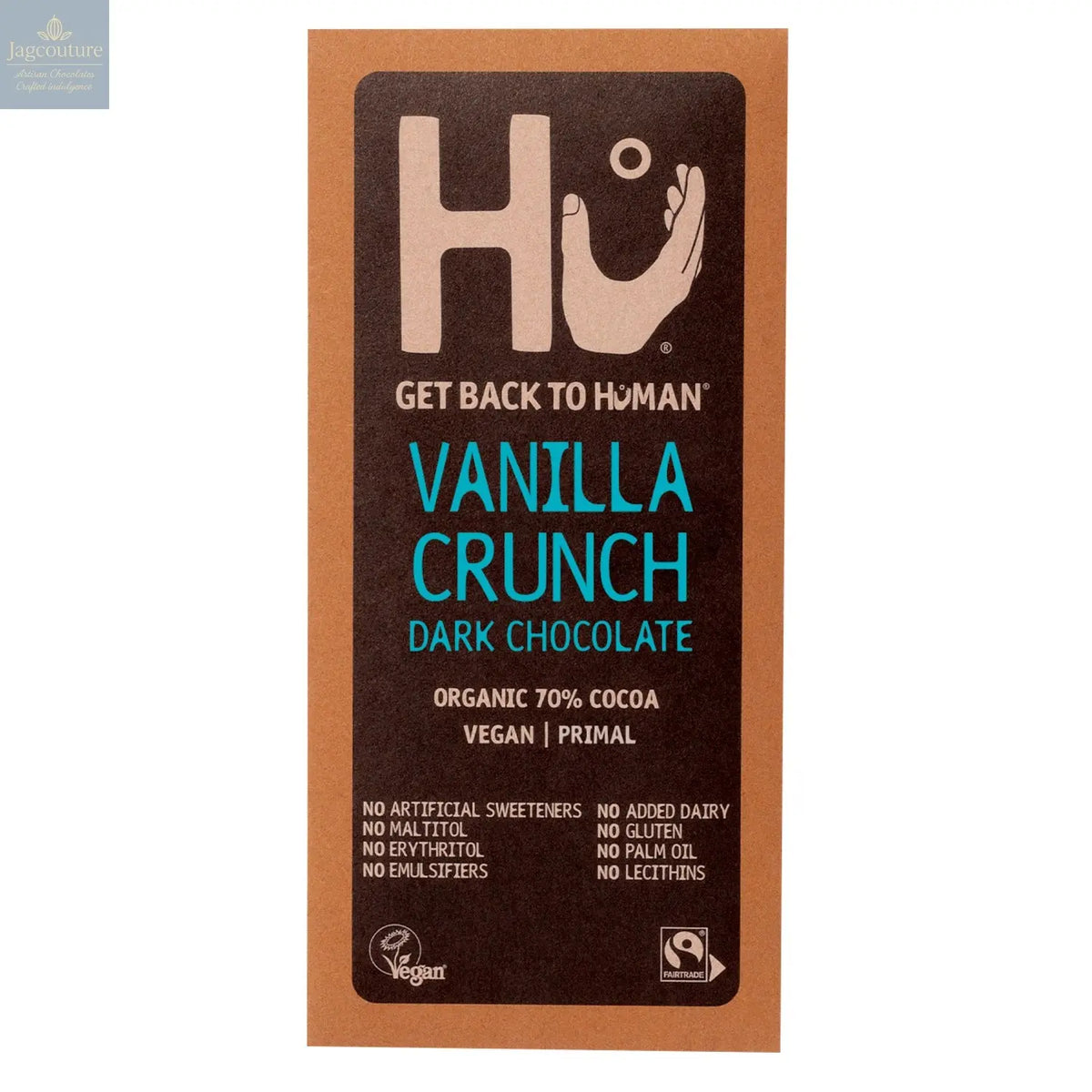 Hu Vanilla Crunch Dark 70% cocoa chocolate bar Jag Couture Chocolates