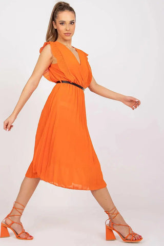 Italy Moda Pleated summer dress for many occasions, with short ruffle sleeves.