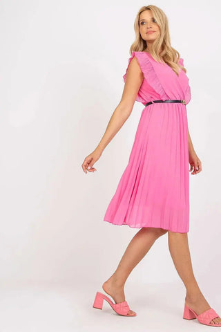 Italy Moda Pleated summer dress for many occasions, with short ruffle sleeves.