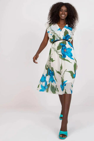 Italy Moda Pleated summer dress for many occasions, with short ruffle sleeves.
