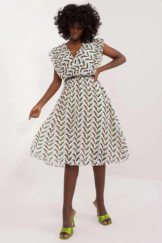 Italy Moda Pleated summer dress for many occasions, with short ruffle sleeves.