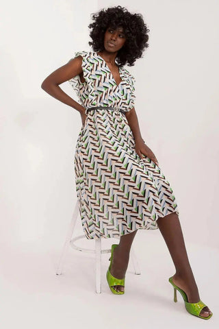Italy Moda Pleated summer dress for many occasions, with short ruffle sleeves.