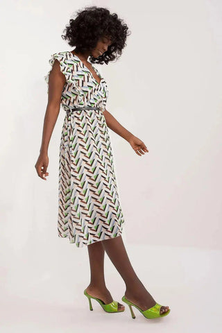 Italy Moda Pleated summer dress for many occasions, with short ruffle sleeves.