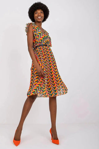 Italy Moda Pleated summer dress for many occasions, with short ruffle sleeves.