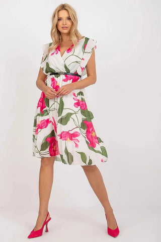Italy Moda Pleated summer dress for many occasions, with short ruffle sleeves.