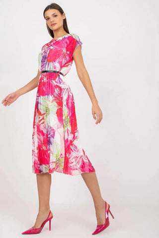 Italy Moda summer dress with short sleeves, round neckline, flared bottom