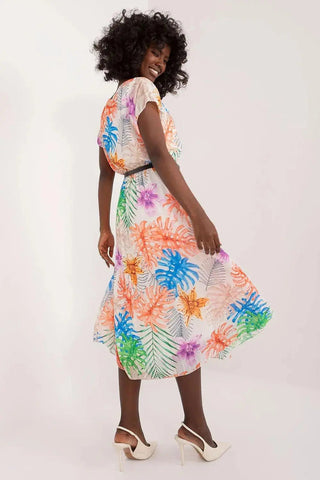 Italy Moda summer dress with short sleeves, round neckline, flared bottom