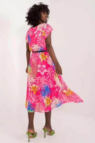 Italy Moda summer dress with short sleeves, round neckline, flared bottom