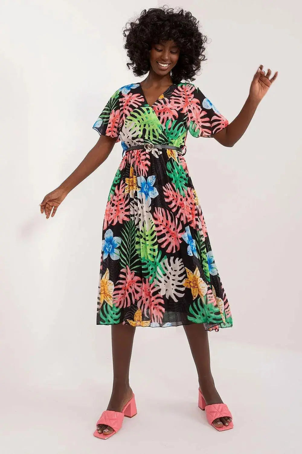 Italy Moda womens elegant polyester decorated lower part pleats daydress