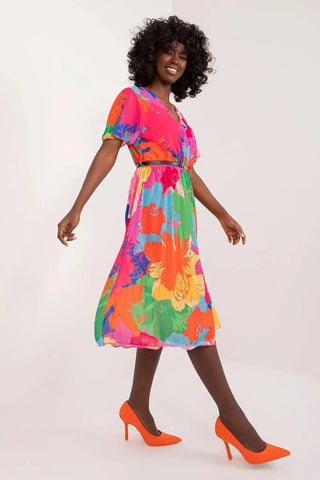 Italy Moda womens elegant polyester decorated lower part pleats daydress