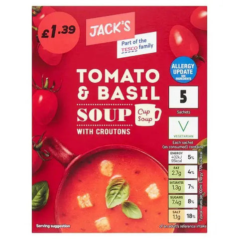 Jack's Tomato & Basil Cup Soup 5 x 24g (120g) (Case of 7)