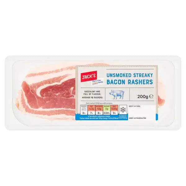 Streak Rashers Jack's Unsmoked Streaky Bacon Rashers 200g – Jag Couture Chocolates