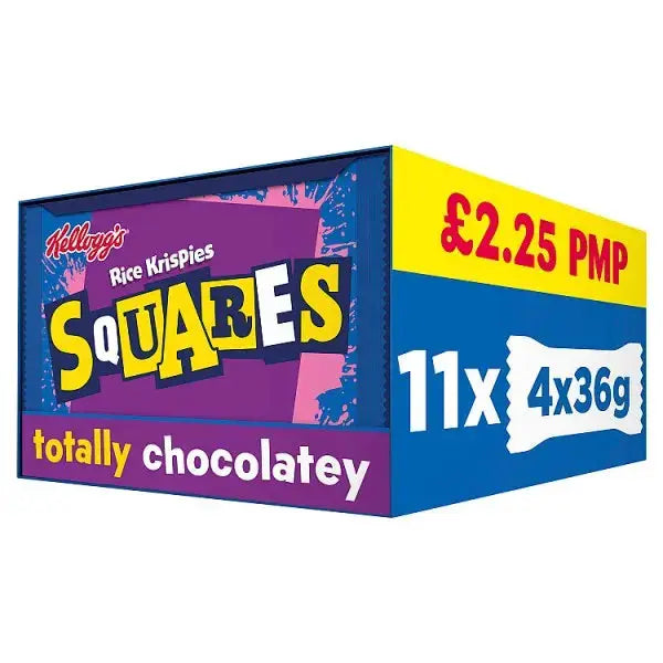 Kellogg's Rice Krispies Squares Chocolate Snack Bars 4 x 36g (Case of 11)