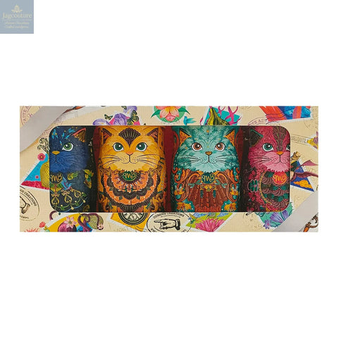 Kitten Tin Collection gift set - Cocoa Nib Nights, Coconut Crush, Flutter Scotch, Choccy Scoffy 4 x 36g - Jag Couture Chocolates