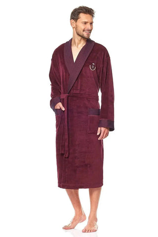 L&L collection burgundy colour men's bathrobe