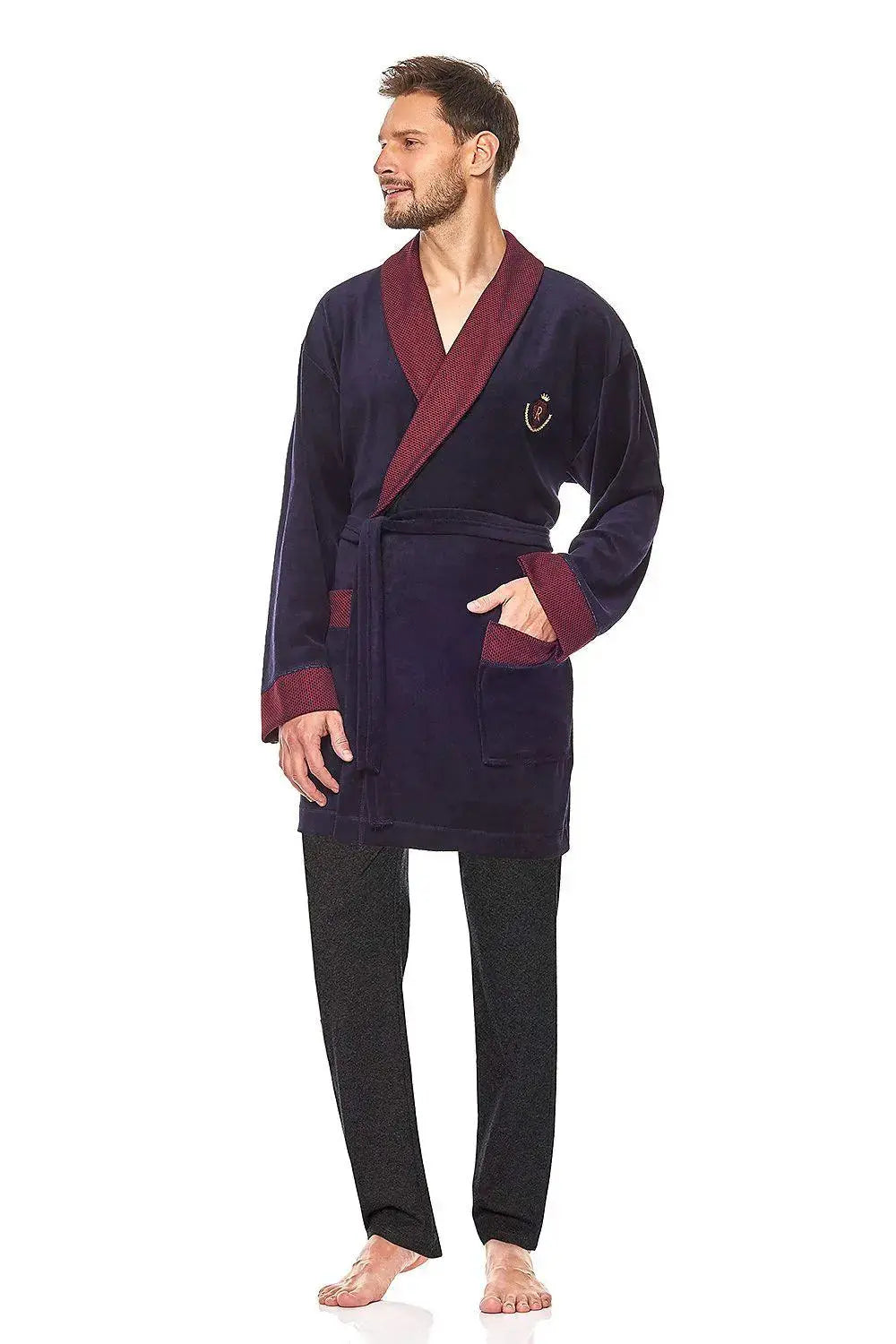 L&L collection velour fabric men's bathrobe