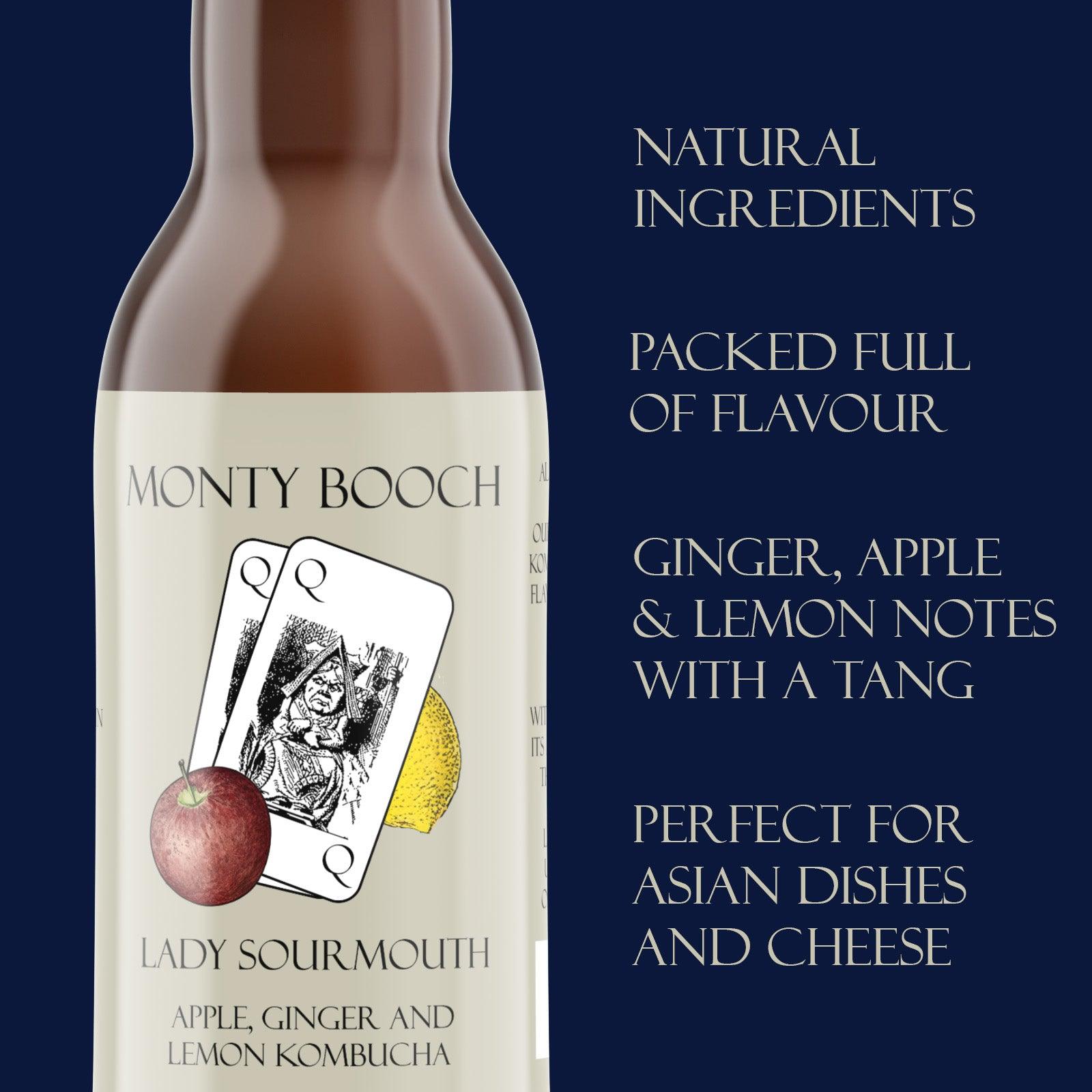Lady Sourmouth, Apple, Ginger & Lemon Unfiltered, Raw Kombucha 330ml (12 Pack)
