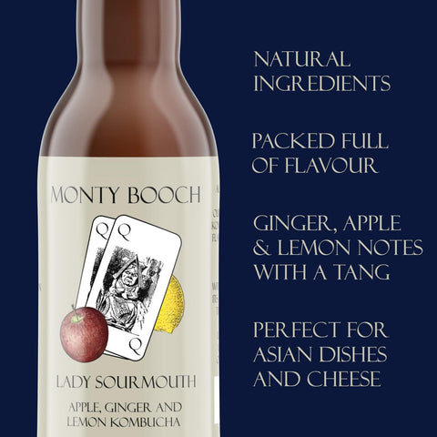 Lady Sourmouth, Apple, Ginger & Lemon Unfiltered, Raw Kombucha 330ml (12 Pack)
