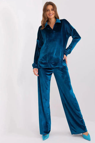 Lakerta stylish velour long-sleeve blouse with pants