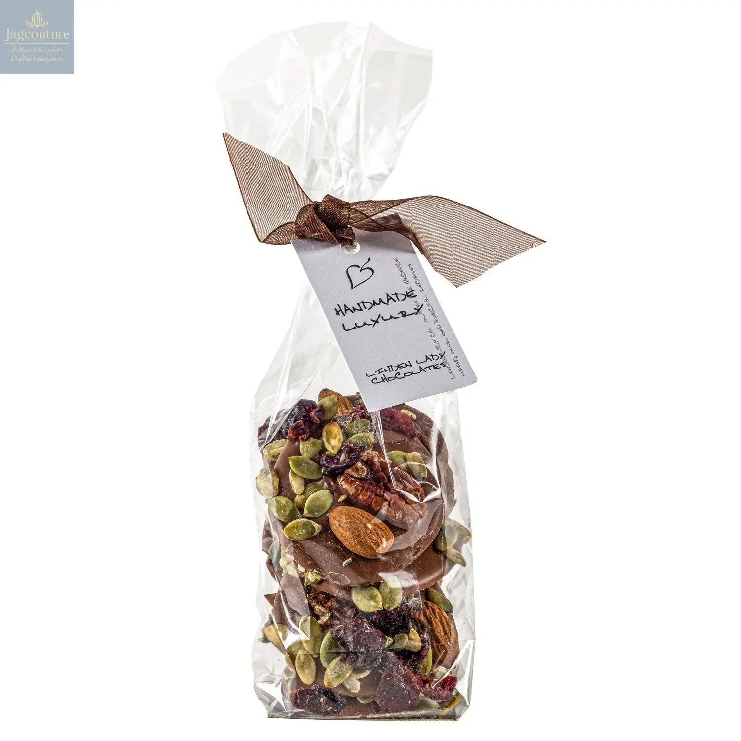 Linden Lady gift bags of milk chocolate mendiants - Jag Couture Chocolates