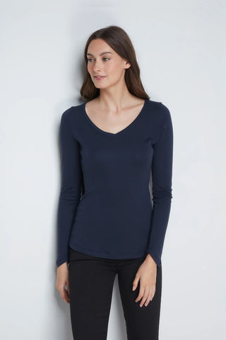 Long Sleeve V Neck Cotton Modal Blend T-shirt