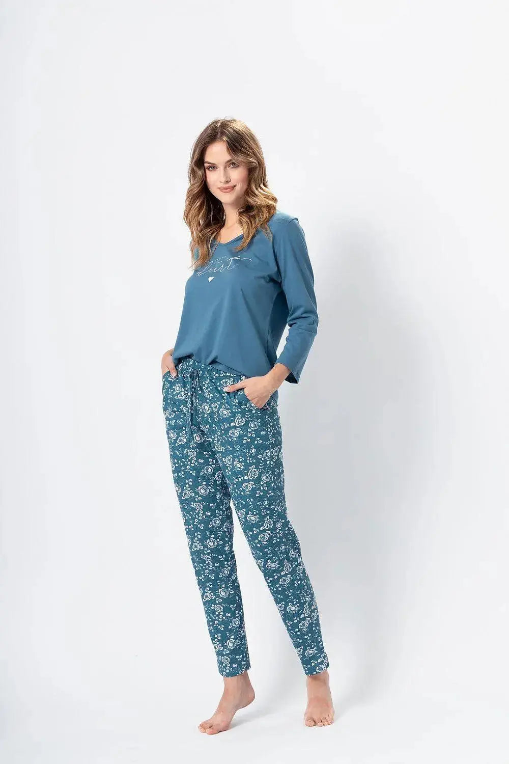 M-Max sea green color blouse and pants womens pajamas