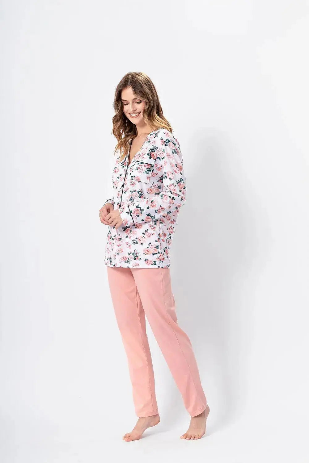 M-Max unbuttoned long pants and t-shirt womens pajamas