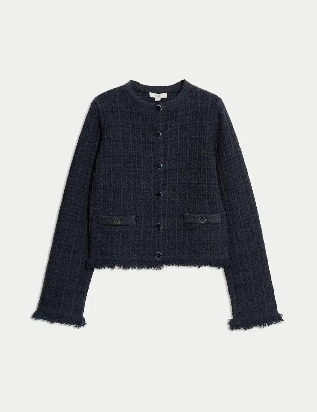 Marks and Spencer Cotton Rich Knitted Crew Neck Fringe Cardigan
