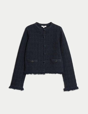 Marks and Spencer Cotton Rich Knitted Crew Neck Fringe Cardigan