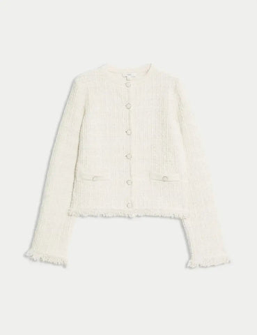 Marks and Spencer Cotton Rich Knitted Crew Neck Fringe Cardigan