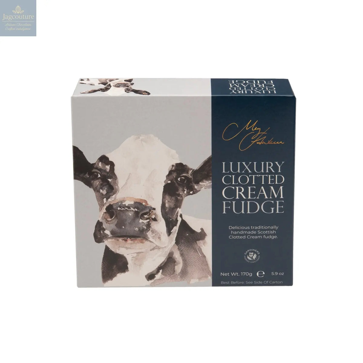 Meg Hawkins Friesian Cow carton of clotted cream fudge Jag Couture Chocolates