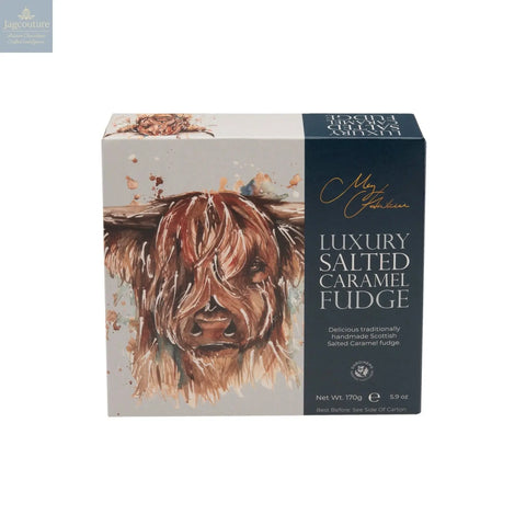 Meg Hawkins Highland Cow carton of salted caramel fudge Jag Couture Chocolates