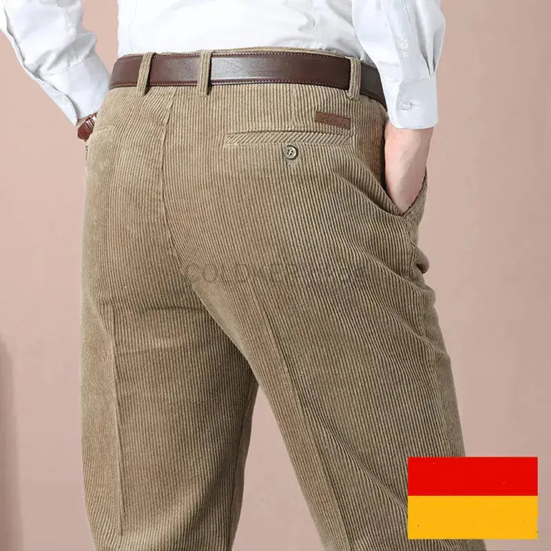 Men's Autumn Corduroy Pants - Straight Fit Flat-Front Casual Chinos - Black