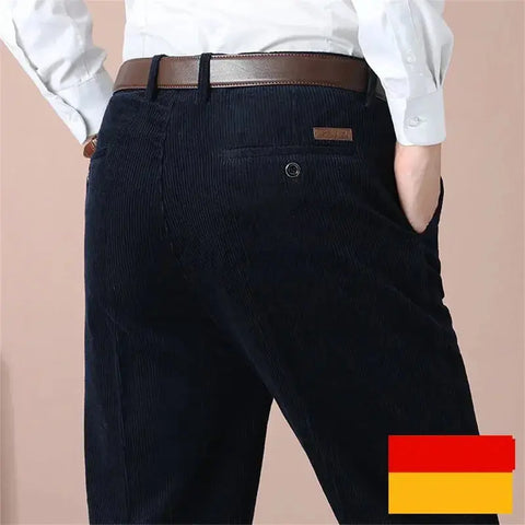 Men's Autumn Corduroy Pants - Straight Fit Flat-Front Casual Chinos - Black
