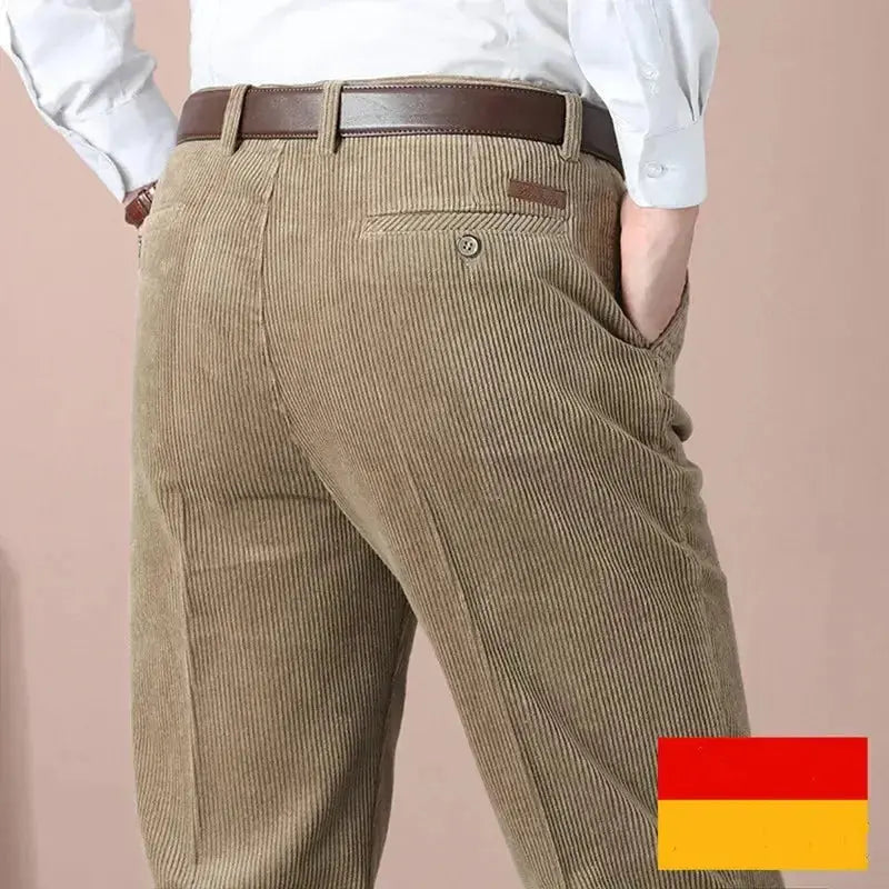 Men's Autumn Corduroy Pants - Straight Fit Flat-Front Casual Chinos - Black