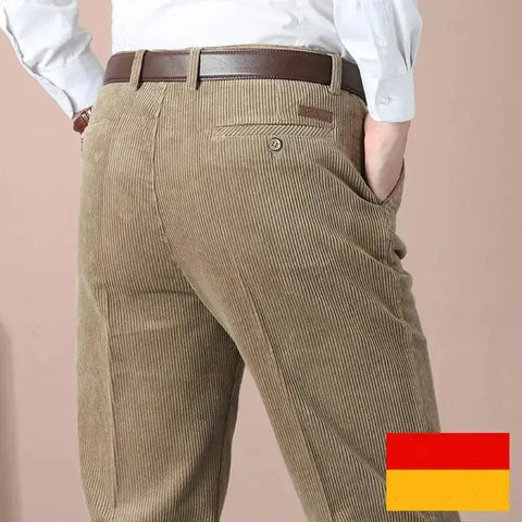 Men's Autumn Corduroy Pants - Straight Fit Flat-Front Casual Chinos - Black