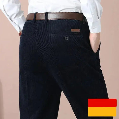 Men's Autumn Corduroy Pants - Straight Fit Flat-Front Casual Chinos - Black