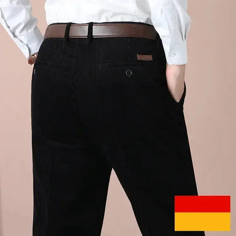 Men's Autumn Corduroy Pants - Straight Fit Flat-Front Casual Chinos - Black