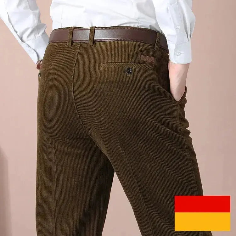 Men's Autumn Corduroy Pants - Straight Fit Flat-Front Casual Chinos - Black