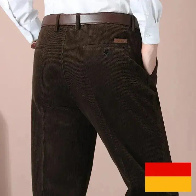 Men's Autumn Corduroy Pants - Straight Fit Flat-Front Casual Chinos - Black