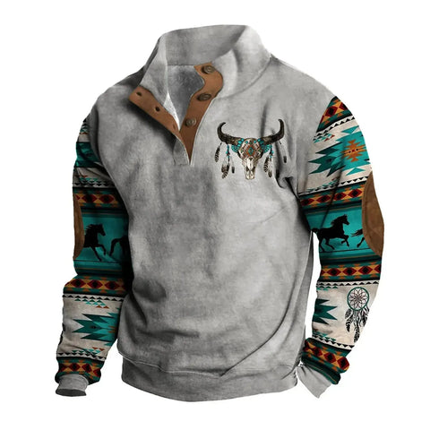 Men's Fashion High Street Color Blocking Printed Standing Collar Sweatshirt