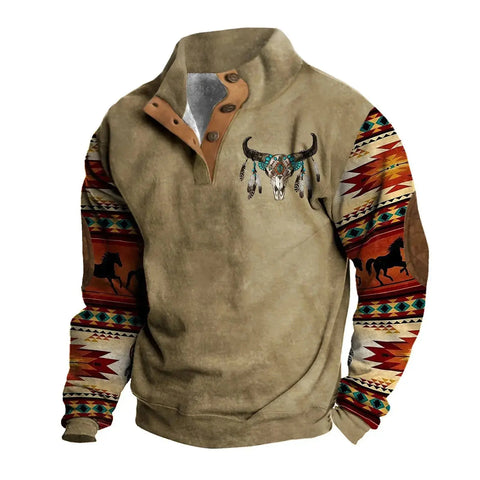 Men's Fashion High Street Color Blocking Printed Standing Collar Sweatshirt