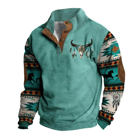 Men's Fashion High Street Color Blocking Printed Standing Collar Sweatshirt