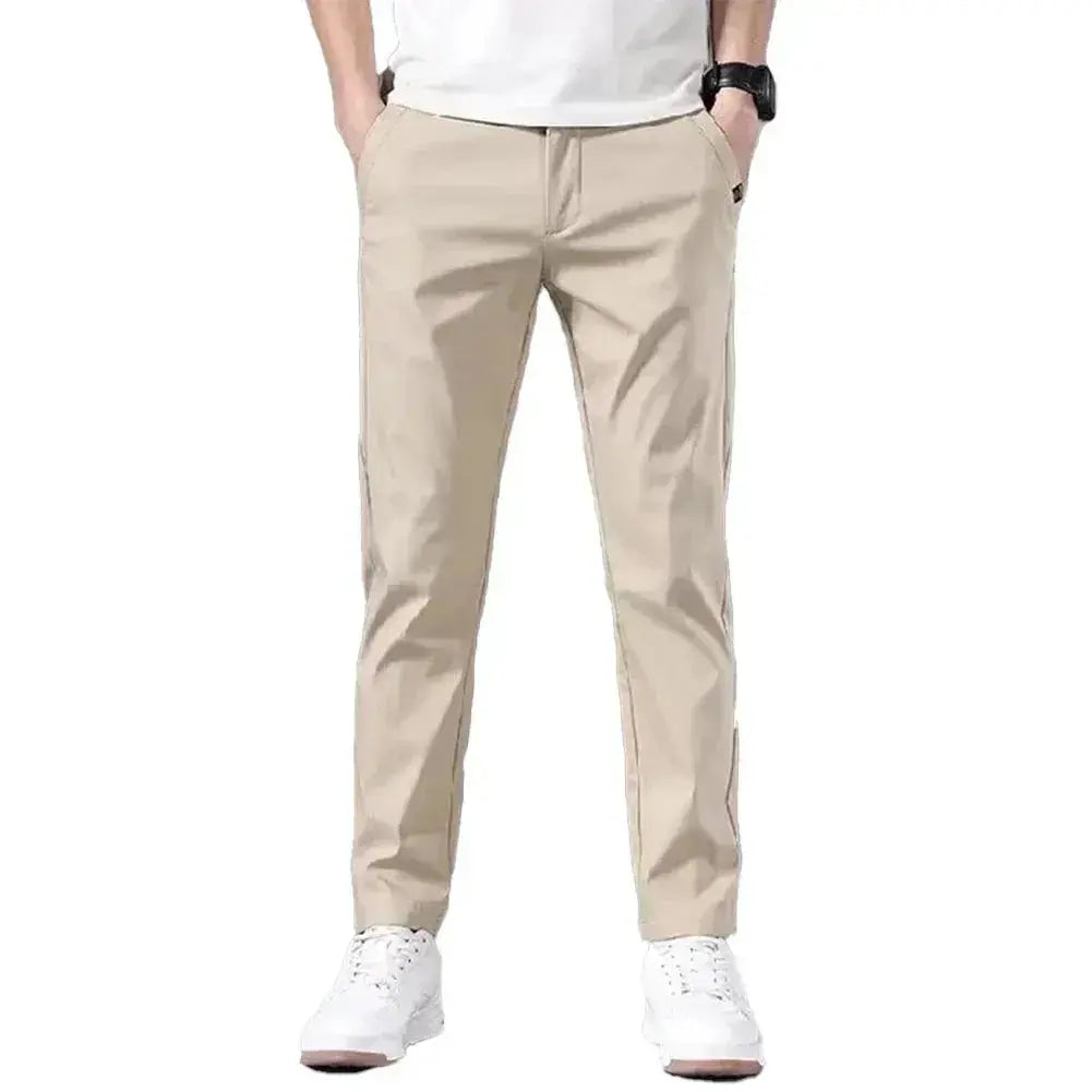 "Men's Slim Fit Chino Pants - Lightweight Summer Trousers - Classic Style with Flexibility and Comfort - Middle Waist Casual Flat Front Full Length Pants for Everyday Wear