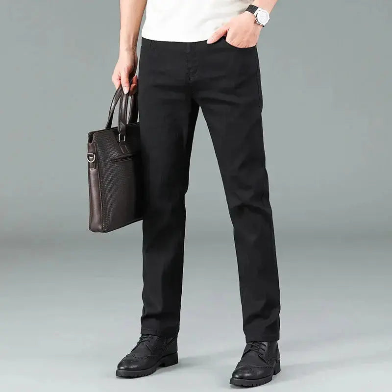 Men's Pure Black Jeans Korean Version Trendy Straight Fit Pants