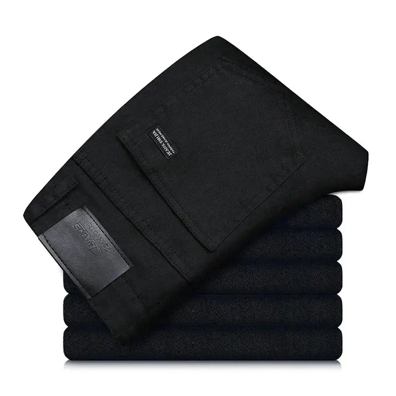 Men's Pure Black Jeans Korean Version Trendy Straight Fit Pants